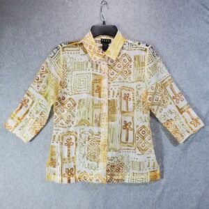 ELCC Top Womens Sz PP Orange White Boho Button Up Lightweight‎ Sheer Beachy